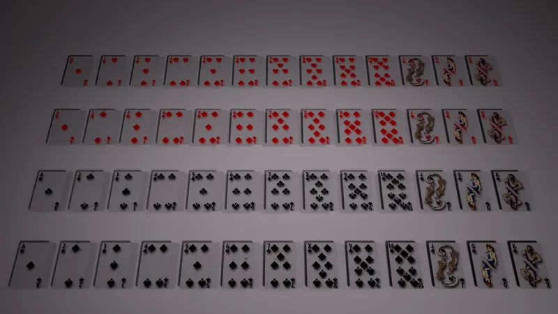 Rows of number cards for each suit