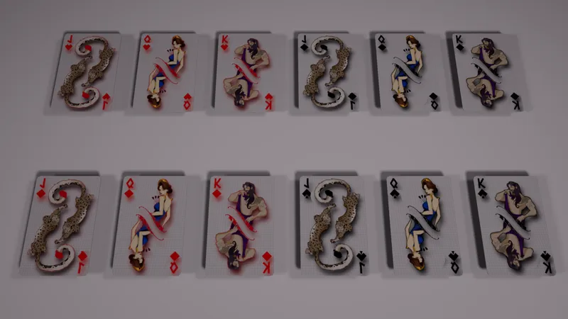 Rows of illustrated face cards