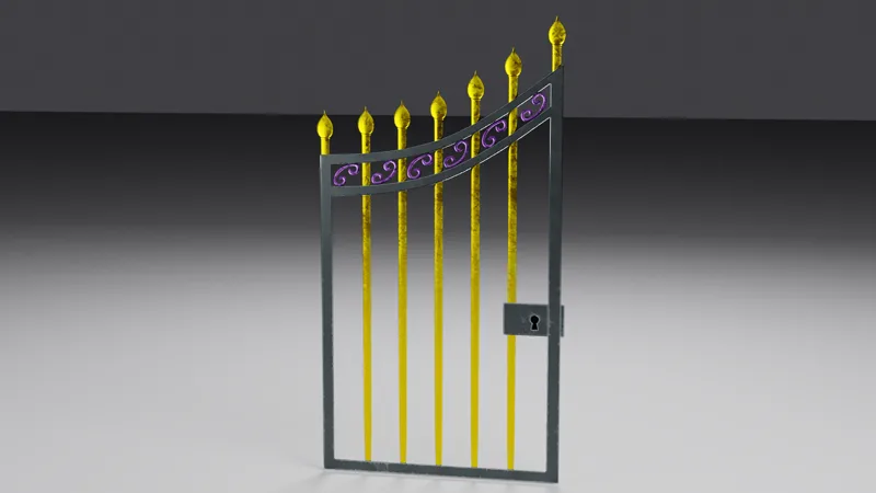 Studio render of the Leopard Tug iron fence panel with its ornate bars