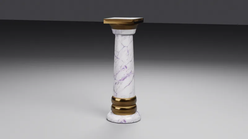 Studio render of one of the bar's purple-veined marble pillars with bronze bands and a bronze capital