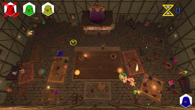 A yellow projectile spark crossing the room