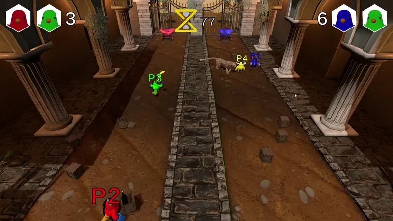 Several player characters leaving colored trails while running