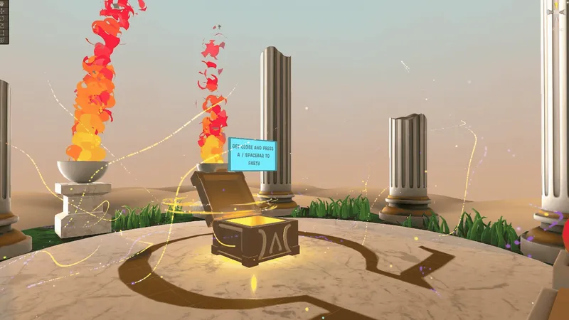 Tall columns of orange and red flame rising from the lobby braziers