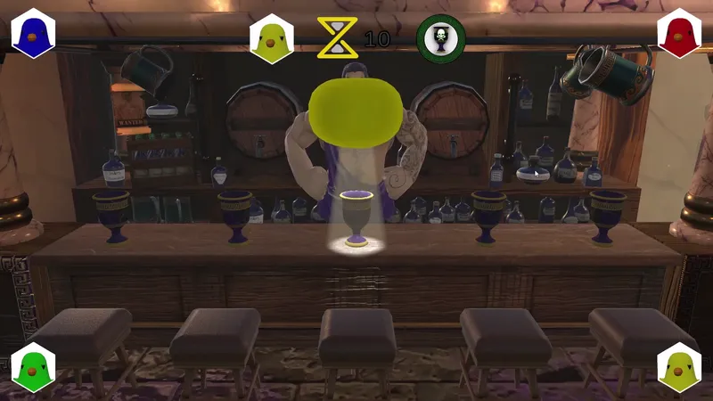 A beam of light over a goblet on the bar during a turn