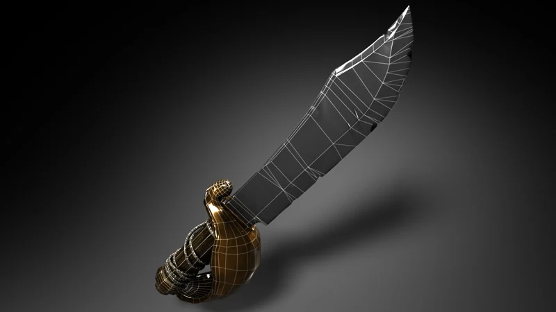 Wireframe view of the Pirate Cutlass showing its low poly topology