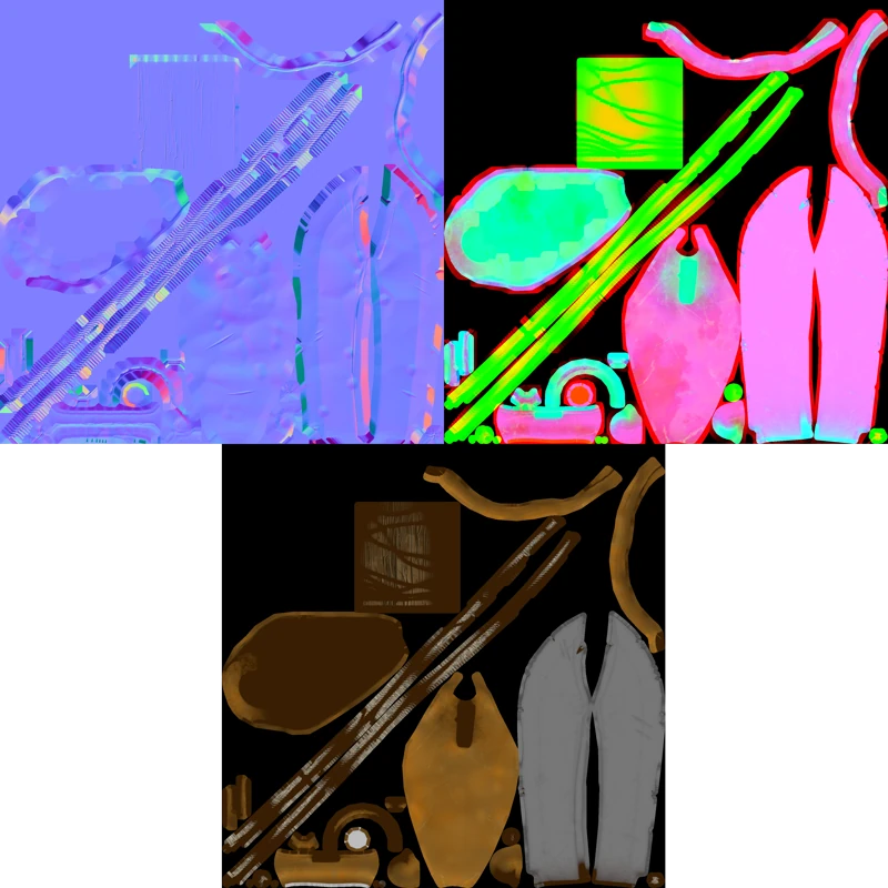 Albedo, normal, roughness and metalness texture maps for the Pirate Cutlass