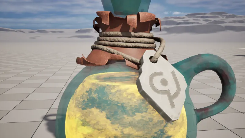Close-up of the leather wrap, rope and stone tag on the Magic Potion bottle