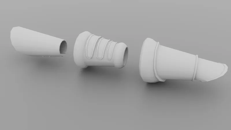 Untextured white render of the three bracers