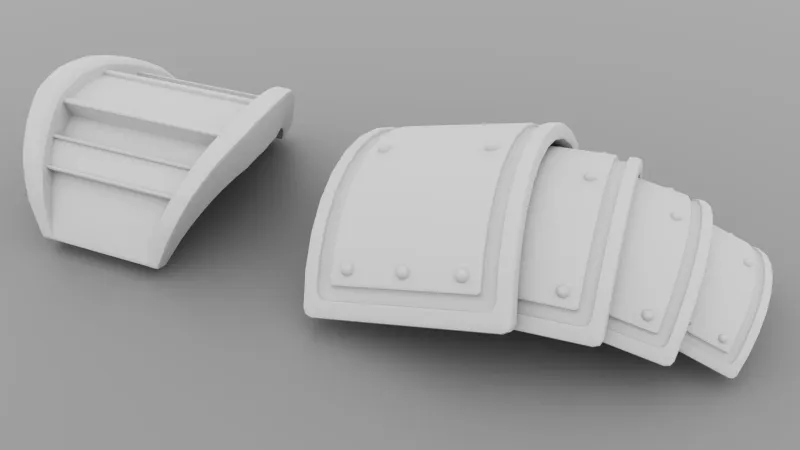 Untextured white render of the two pauldrons
