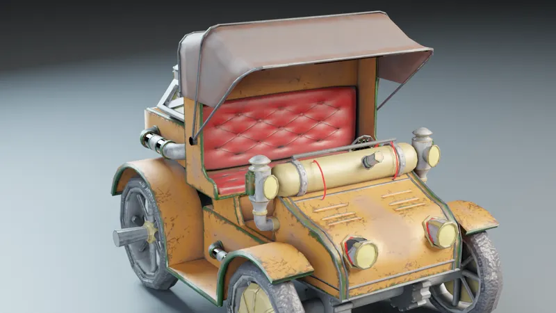 Textured Steampunk Carriage seen from the front at an angle from the other side