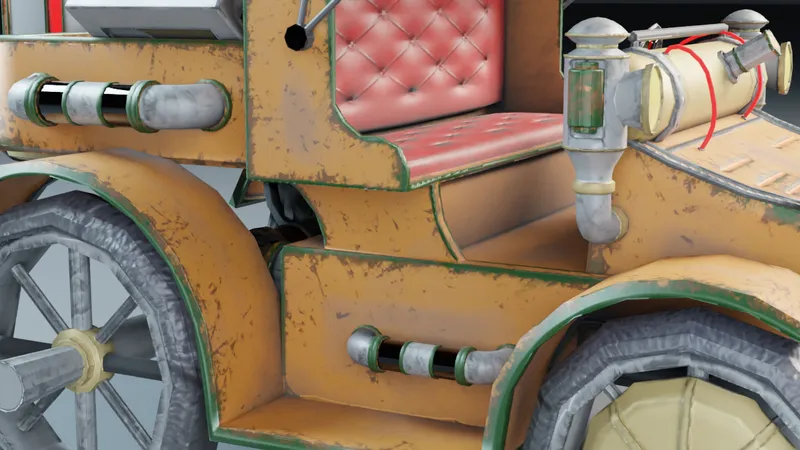 Close-up of the Steampunk Carriage side pipework, lamp and spoked wheel