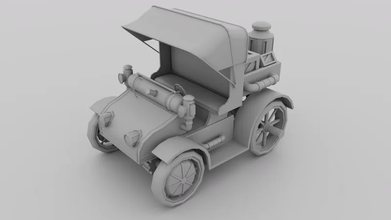 Untextured gray render of the Steampunk Carriage