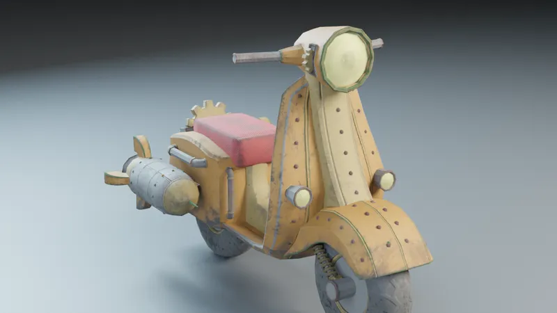 Textured Steampunk Scooter seen from the other side, showing the rear tank and front wheel