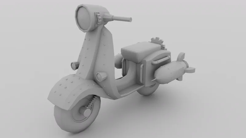 Untextured gray render of the Steampunk Scooter
